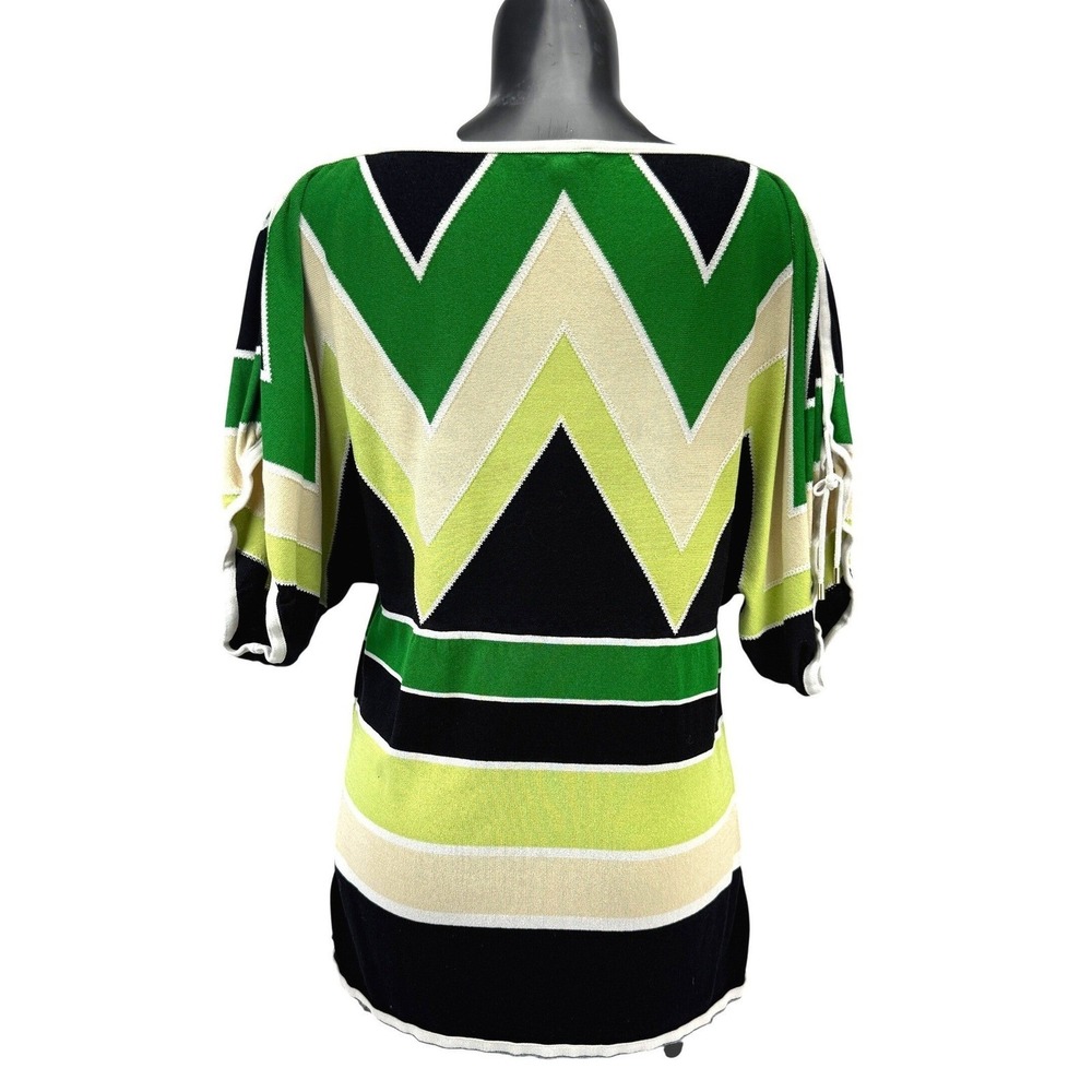 ESCADA VTG 90's Green Knit Chevron Stripe Peekaboo Dolman Top Made in Italy 42 - Picture 4 of 14